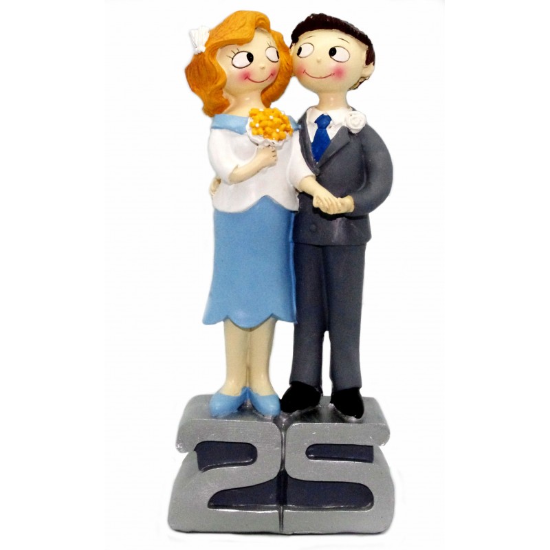 Figura novios 25 aniversario bodas de plata flores