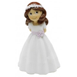 Figura tarta niña comunión cinturón flor lila