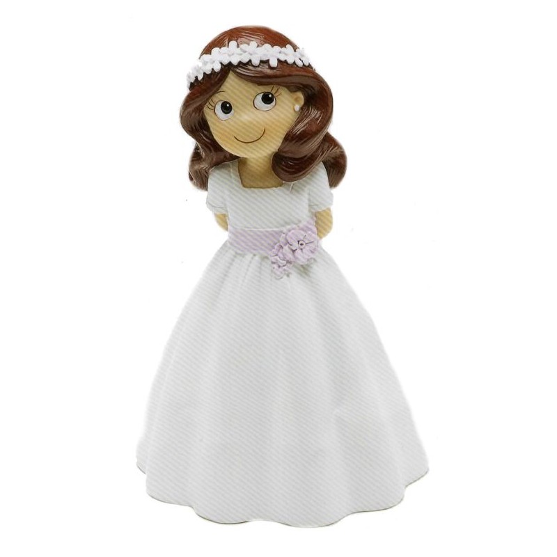 Figura tarta niña comunión cinturón flor lila