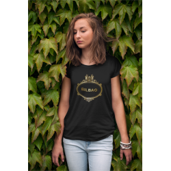 Camiseta negra de chica Bilbao Placa calles oro fondo hojas