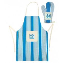 Juego delantal y manopla baldosa de Bilbao azul