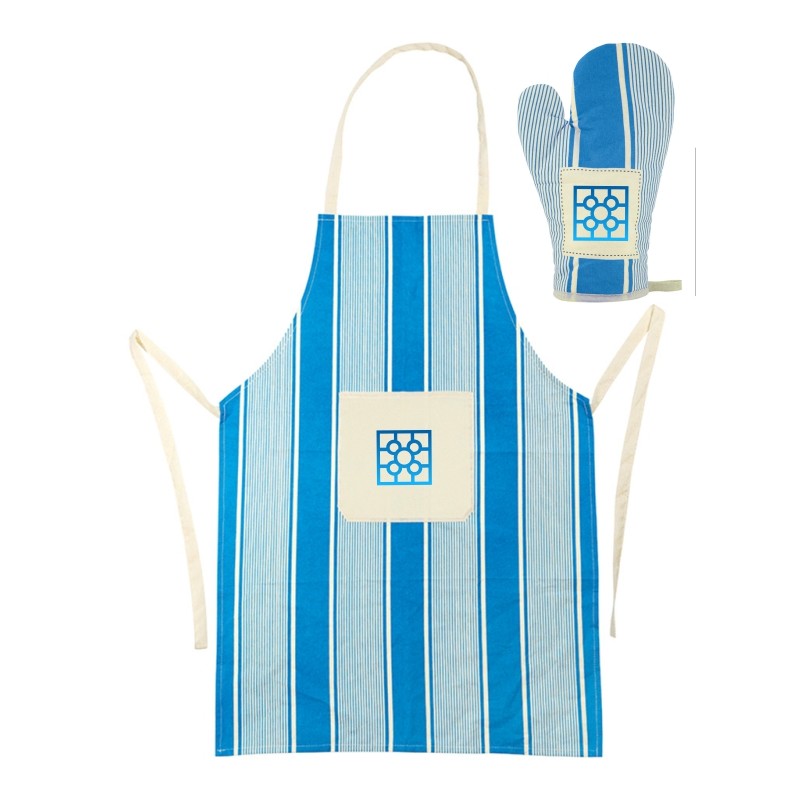 Juego delantal y manopla baldosa de Bilbao azul