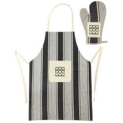 Juego delantal y manopla baldosa de Bilbao negro