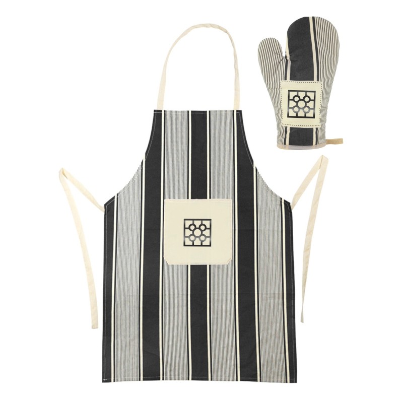 Juego delantal y manopla baldosa de Bilbao negro