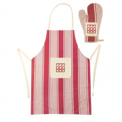 Delantal y manopla baldosa de bilbao rojo