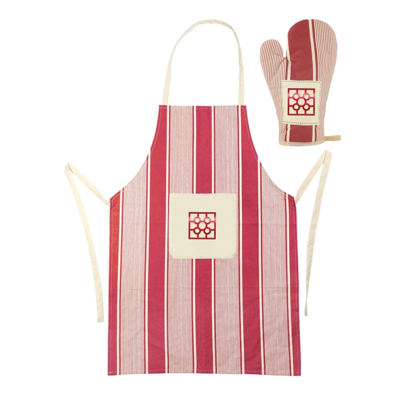 Delantal y manopla baldosa de bilbao rojo