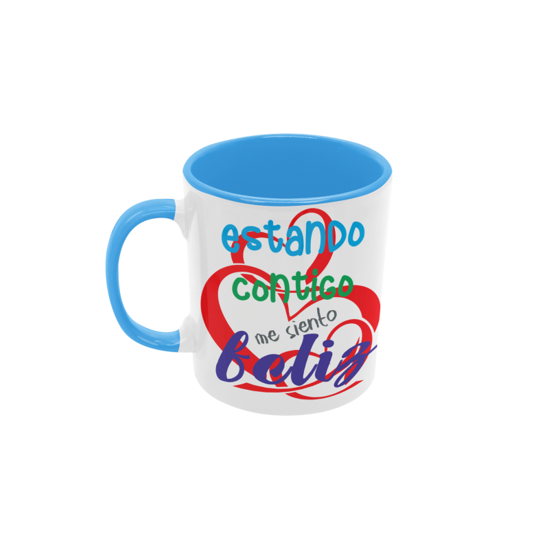 Taza contigo me siento feliz azul