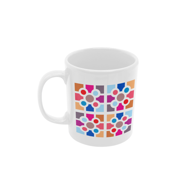 Taza Baldosa de Bilbao colores pastel blanca