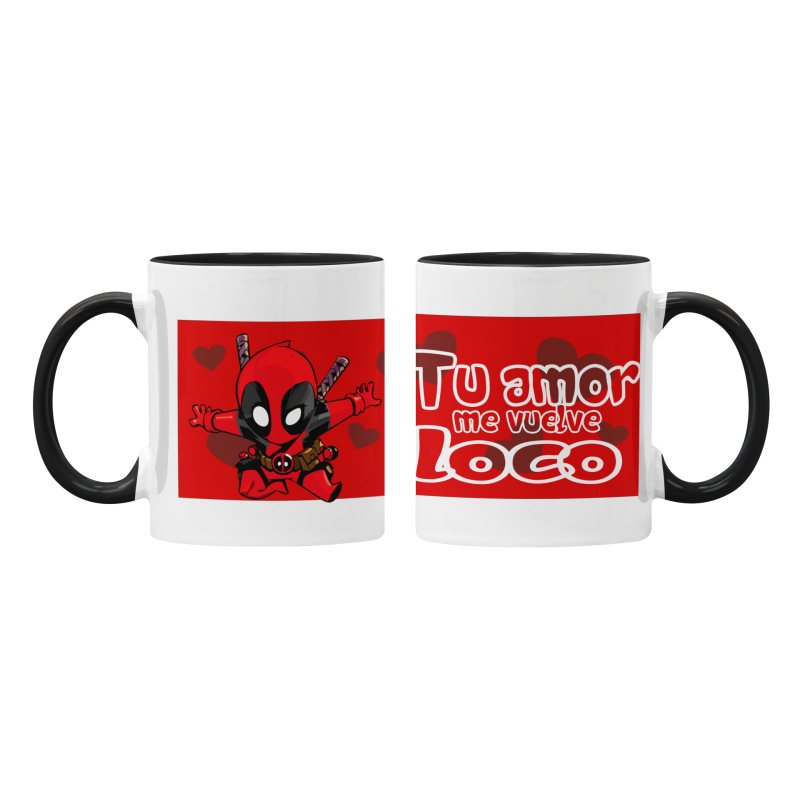 Taza Deadpool Tu amor me vuelve loco negra