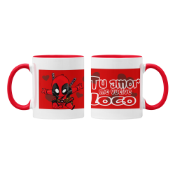 Taza Deadpool Tu amor me vuelve loco roja