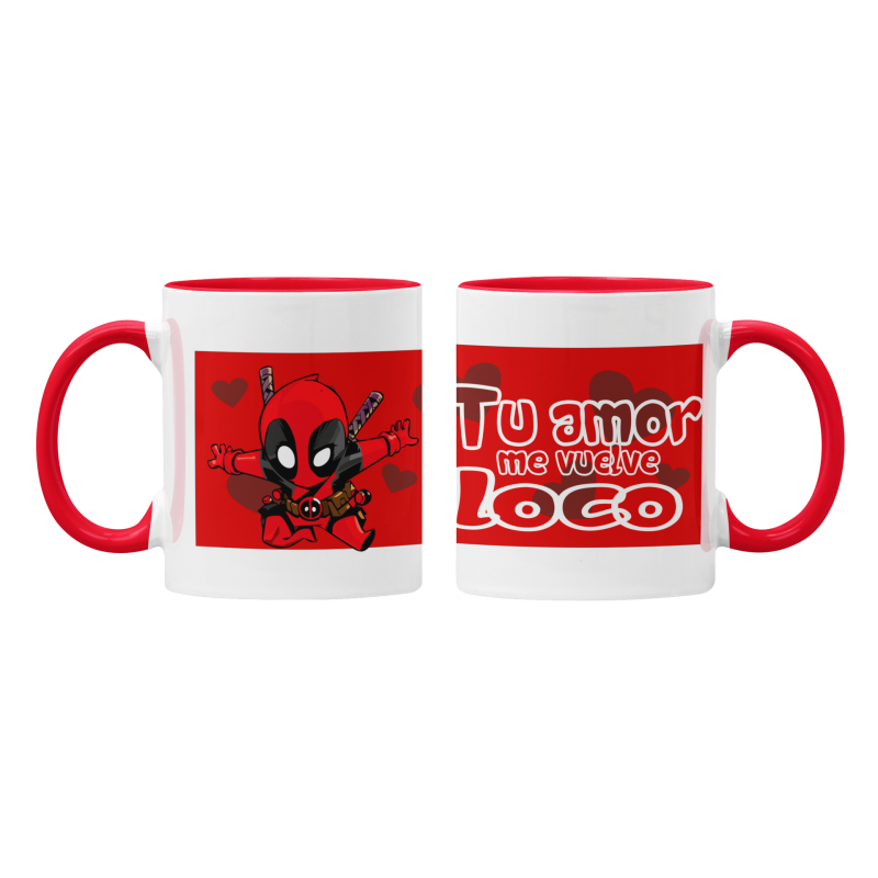 Taza Deadpool Tu amor me vuelve loco roja