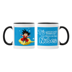 Taza Goku tu amor me tiene en las nubes negra