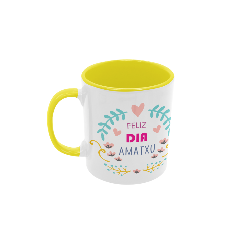 Taza Feliz día amatxu amarilla