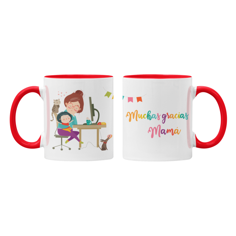 Tazas Muchas gracias mamá Teletrabajo roja