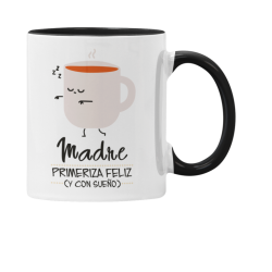 Taza Madre primeriza feliz y con sueño negra