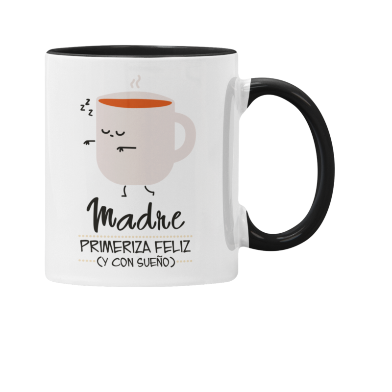 Taza Madre primeriza feliz y con sueño negra