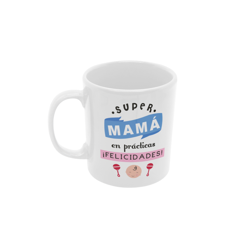 Taza Super mamá en prácticas blanca