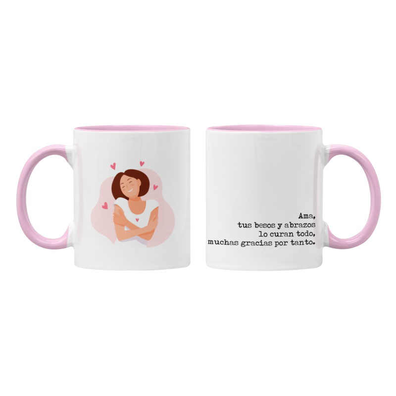 Taza Ama tus besos y abrazos lo curan todo rosa