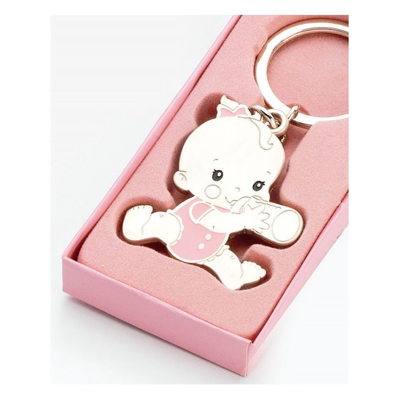 Llavero bebé rosa biberón caja
