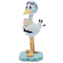 Figura bautizo cigüeña azul