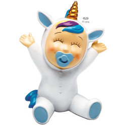 Figura bautizo hucha bebé unicornio azul