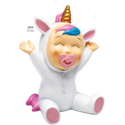 Figura bautizo hucha bebé unicornio rosa