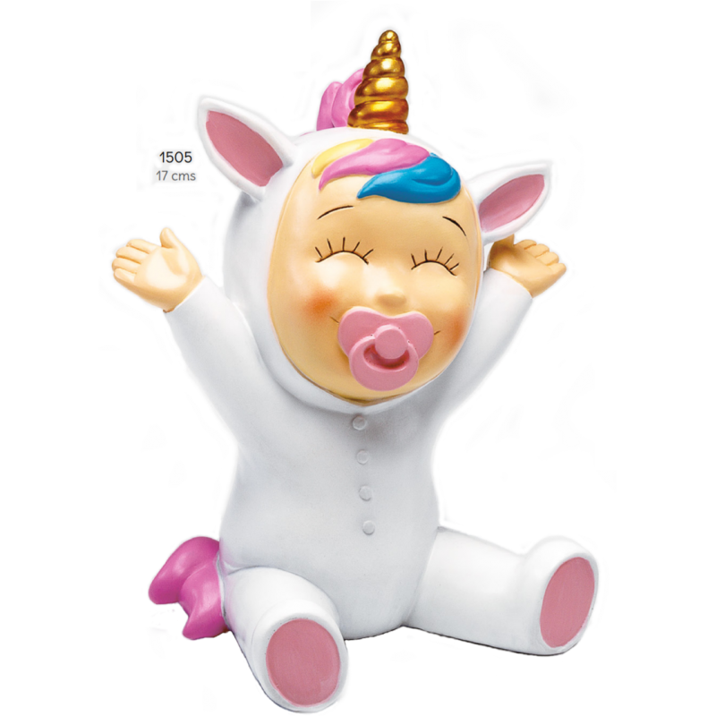 Figura bautizo hucha bebé unicornio rosa