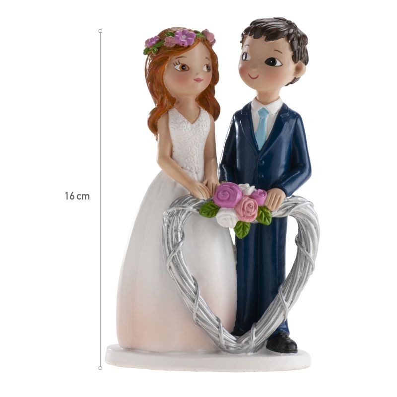 Figura tarta novios corazón con flores