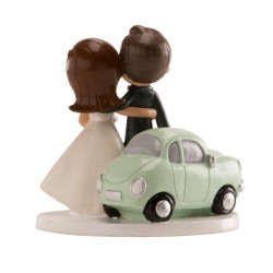Figura tarta novios coche verde espalda