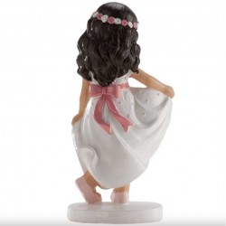 Figura comunión niña pelo rizado de espaldas